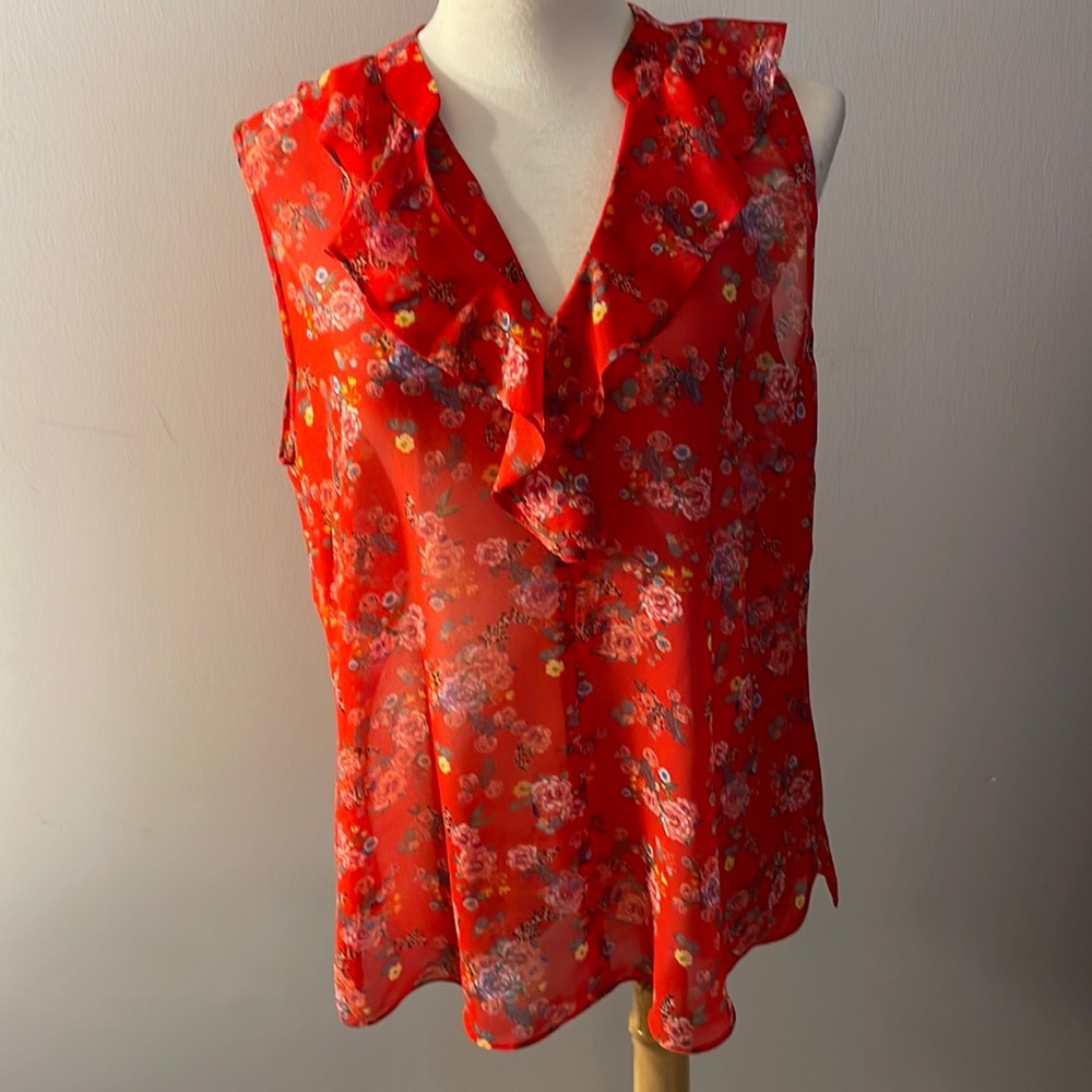 Cabi #5219 Crush Spring Floral Sheer Top Size M
